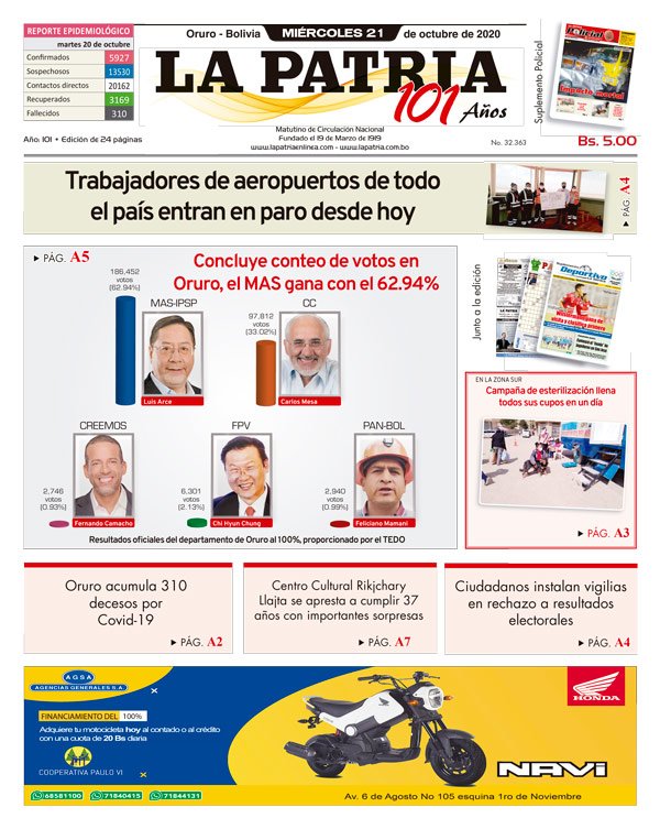 Edición impresa La Patria del 21 de octubre de 2020