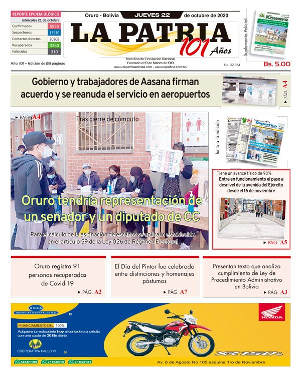 Edición impresa La Patria del 22 de octubre de 2020