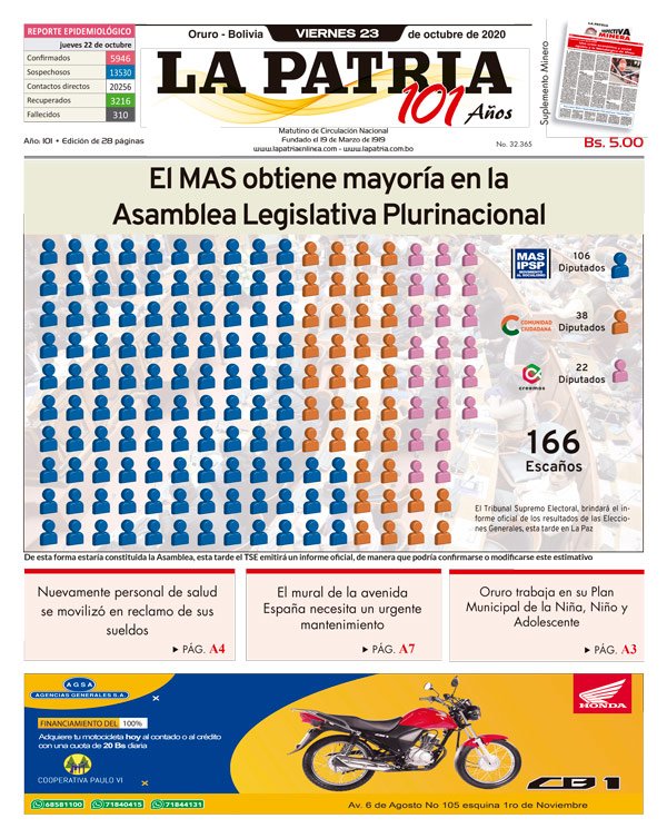 Edición impresa La Patria del 23 de octubre de 2020