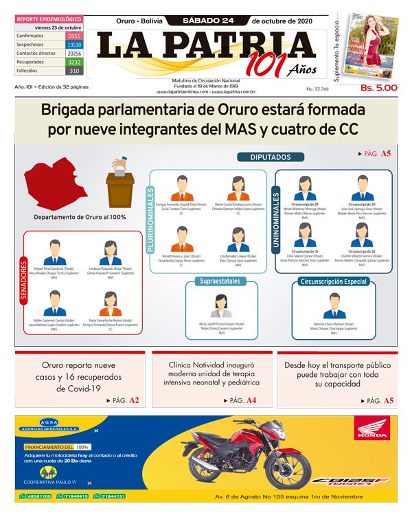 Edición impresa La Patria del 24 de octubre de 2020