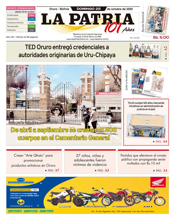 Edición impresa La Patria del 25 de octubre de 2020