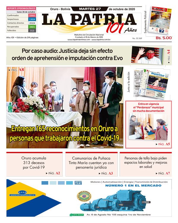 Edición impresa La Patria del Martes 27 de octubre de 2020