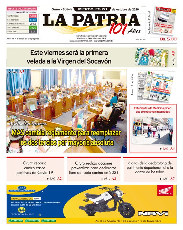 Edición impresa La Patria del 28 de octubre de 2020