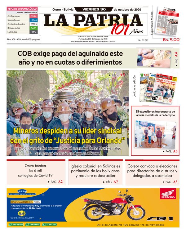 Edición impresa La Patria del 30 de octubre de 2020