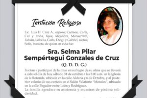 Invitación Religiosa para la Sra. Selma Pilar Sempértegui Gonzales de Cruz