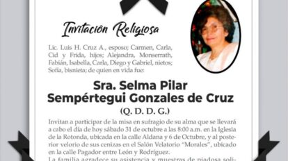 Invitación Religiosa para la Sra. Selma Pilar Sempértegui Gonzales de Cruz