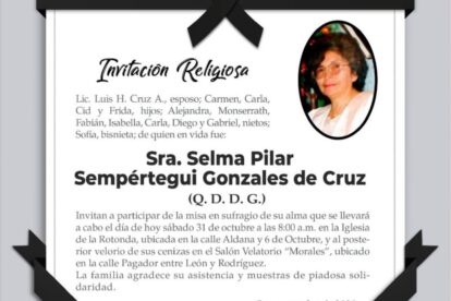 Invitación Religiosa para la Sra. Selma Pilar Sempértegui Gonzales de Cruz