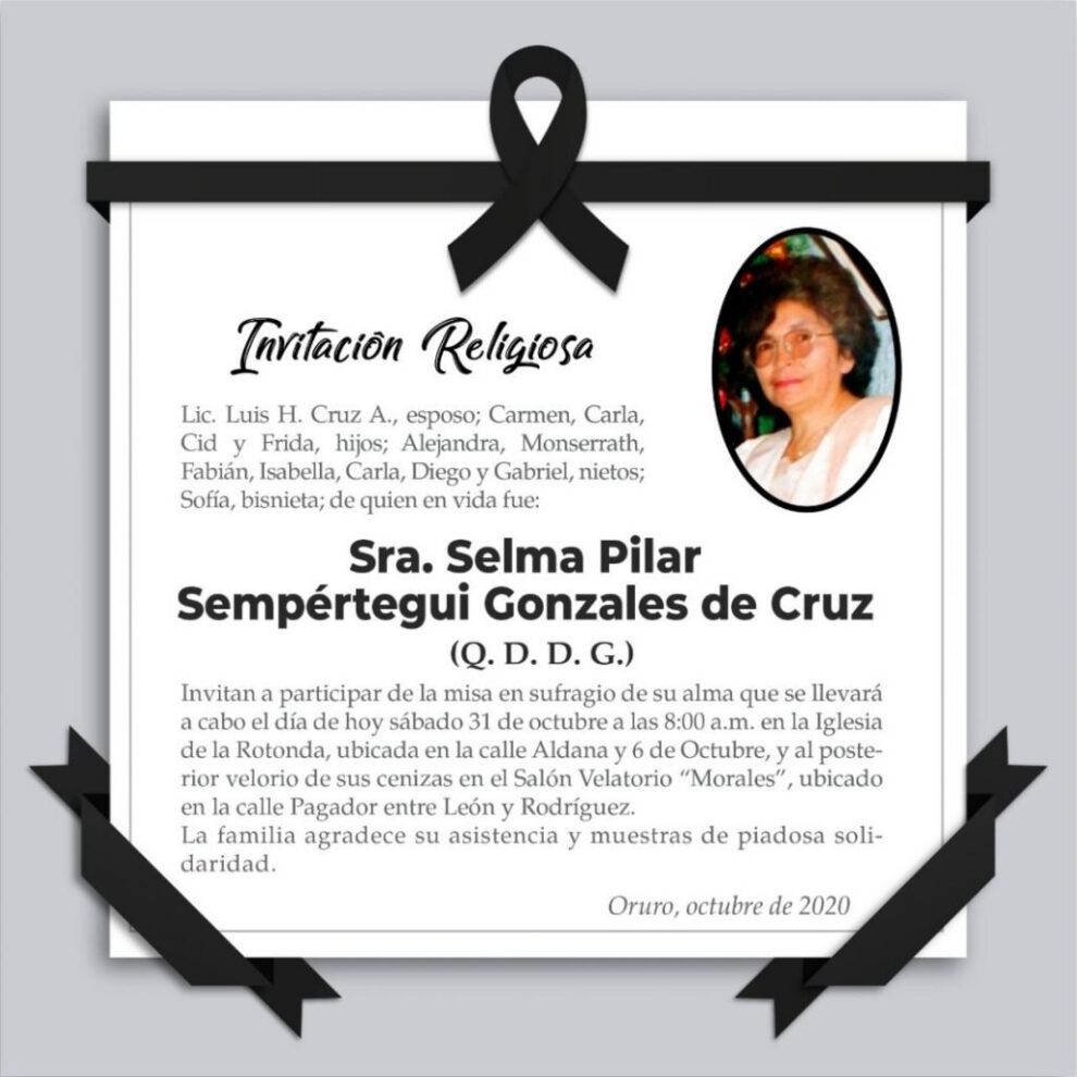 Invitación Religiosa para la Sra. Selma Pilar Sempértegui Gonzales de Cruz