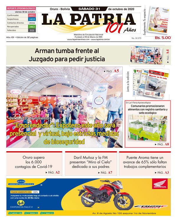 Edición impresa La Patria del 31 de octubre de 2020