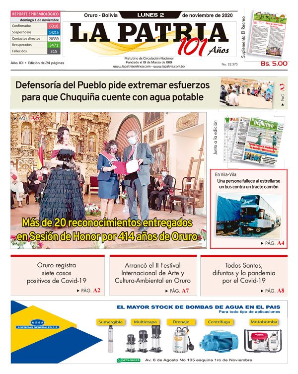 Edición impresa La Patria del 02 de Noviembre de 2020