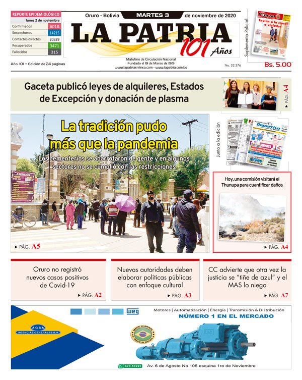 Edición impresa La Patria del Martes 03 de Noviembre de 2020