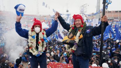 Luis Arce y David Choquehuanca en ceremonia ancestral