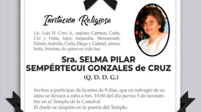 Invitación religiosa en memoria de Selma Pilar Sempértegui Gonzales