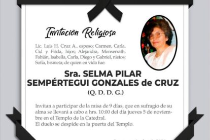 Invitación religiosa en memoria de Selma Pilar Sempértegui Gonzales