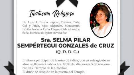 Invitación religiosa en memoria de Selma Pilar Sempértegui Gonzales
