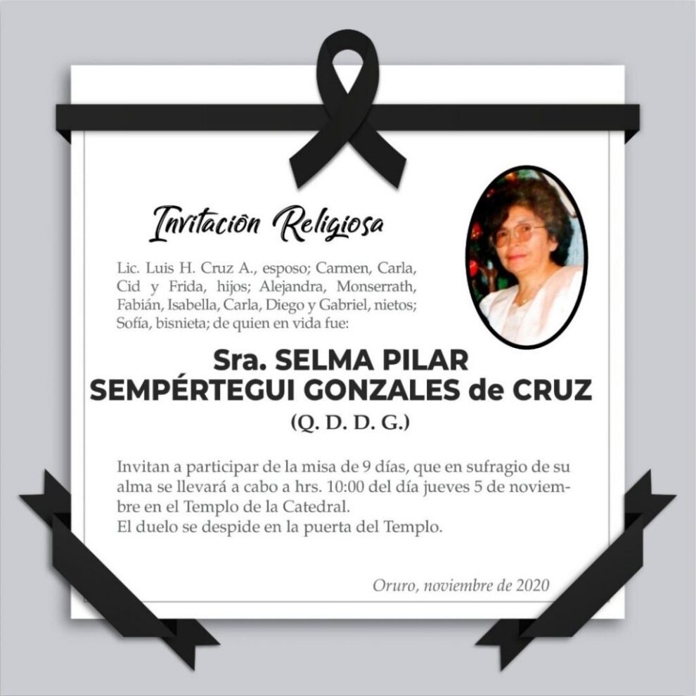 Invitación religiosa en memoria de Selma Pilar Sempértegui Gonzales