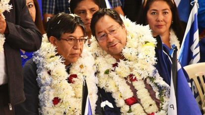 Ceremonia ancestral del binomio del MAS en Tiawanaku