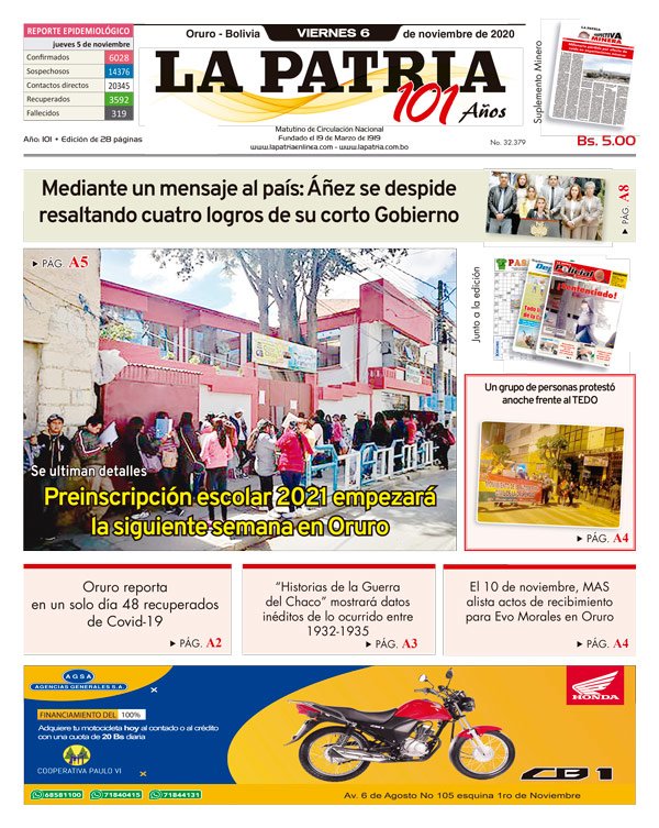 Edición impresa La Patria del 06 de Noviembre de 2020