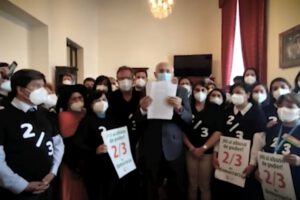 Protesta de Comunidad Ciudadana durante la posesión de Luis Arce