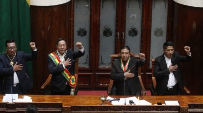 Luis Arce y David Choquehuanca en la posesión presidencial