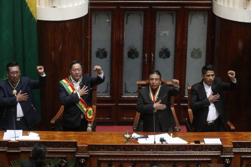 Luis Arce y David Choquehuanca en la posesión presidencial