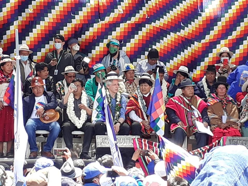 Evo Morales Orinoca durante un acto en su comunidad