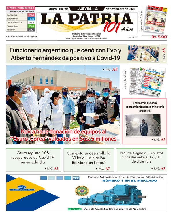 Edición impresa La Patria del 12 de Noviembre de 2020