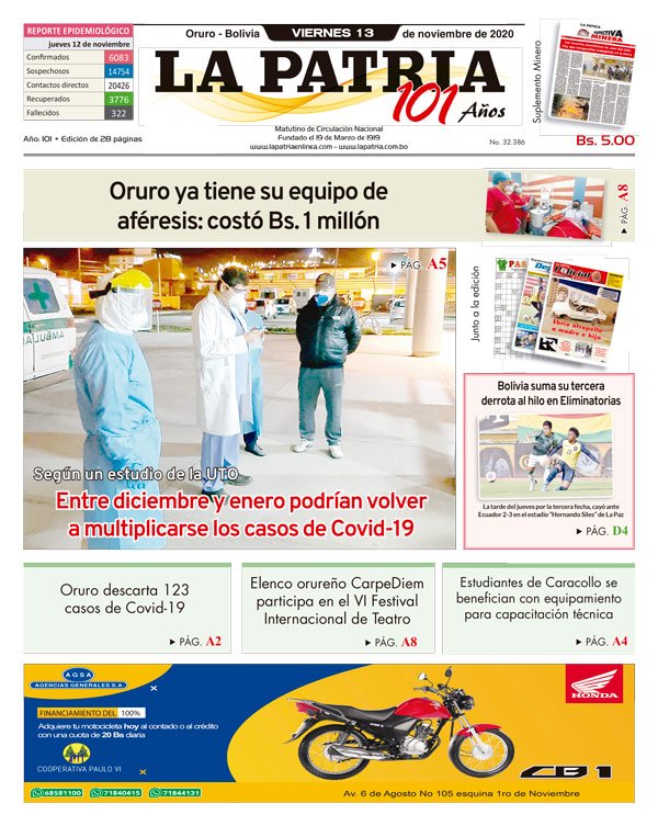 Edición impresa La Patria del 13 de Noviembre de 2020