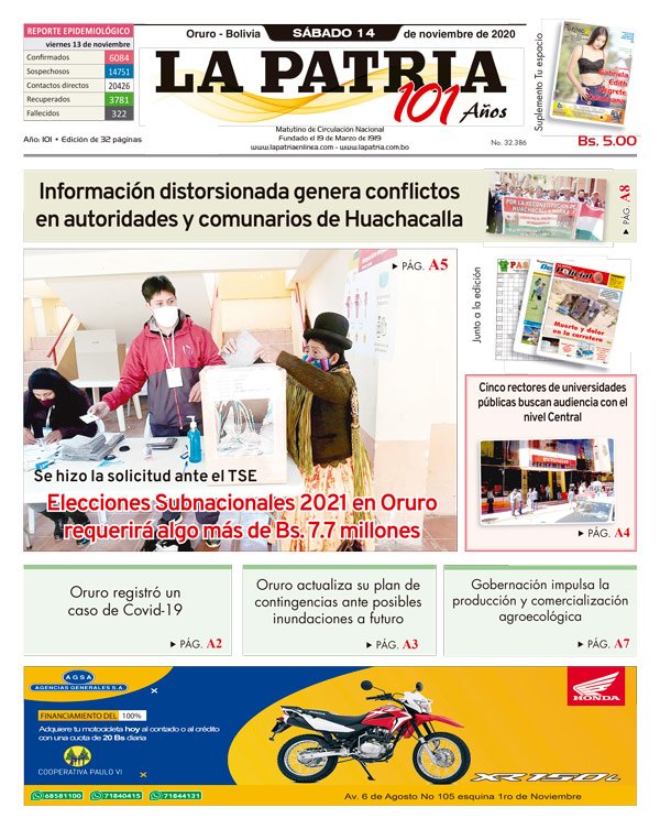 Edición impresa La Patria del 14 de Noviembre de 2020