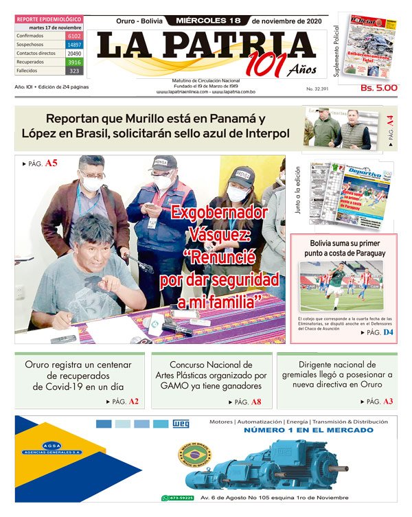Edición impresa La Patria del 18 de Noviembre de 2020