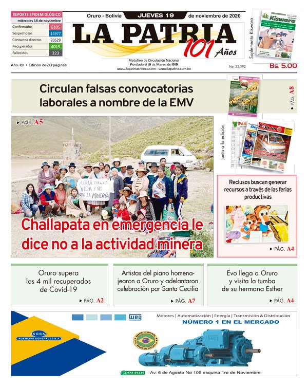 Edición impresa La Patria del 19 de Noviembre de 2020