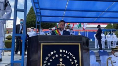 El Presidente, Luis Arce, en el acto de egreso de la Armada Boliviana