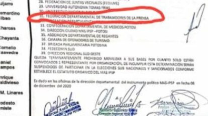 Federación de Trabajadores de la Prensa de Potosí en convocatoria del MAS