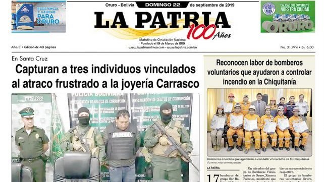 Portadas impresas del domingo 22 de septiembre de 2019