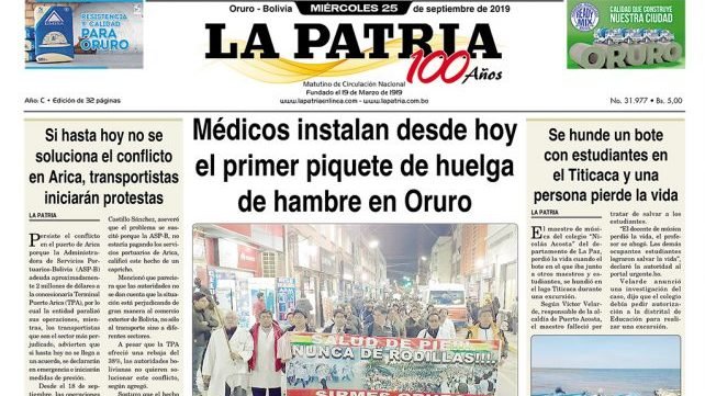 Portadas impresas del 25 de septiembre de 2019