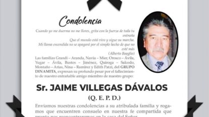Condolencias por el fallecimiento de Jaime Villegas Dávalos
