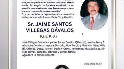 Parte Necrológico de Jaime Santos Villegas Dávalos