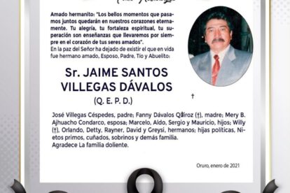 Parte Necrológico de Jaime Santos Villegas Dávalos