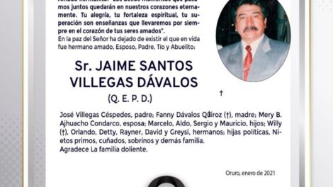 Parte Necrológico de Jaime Santos Villegas Dávalos