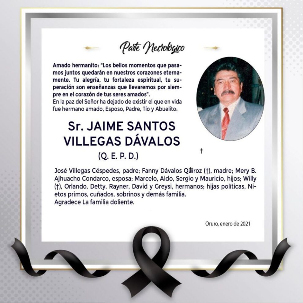 Parte Necrológico de Jaime Santos Villegas Dávalos