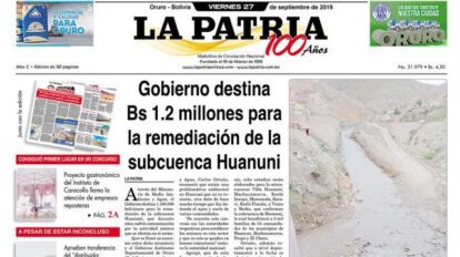 Portadas impresas del 27 de septiembre de 2019