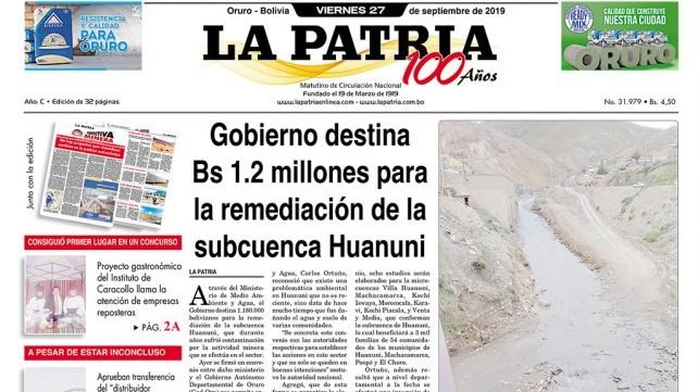 Portadas impresas del 27 de septiembre de 2019