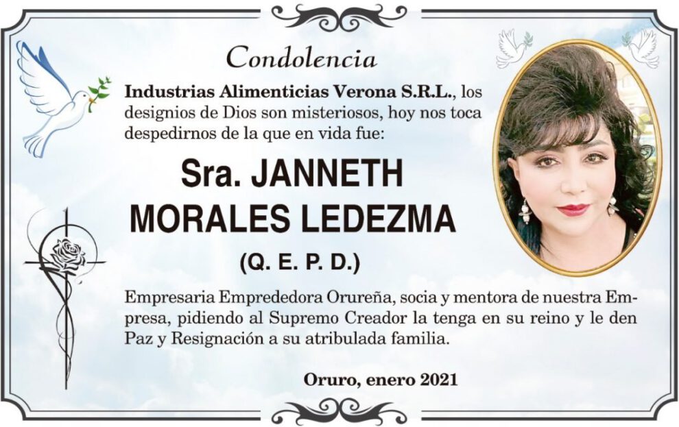 Condolencia por Janneth Morales Ledezma