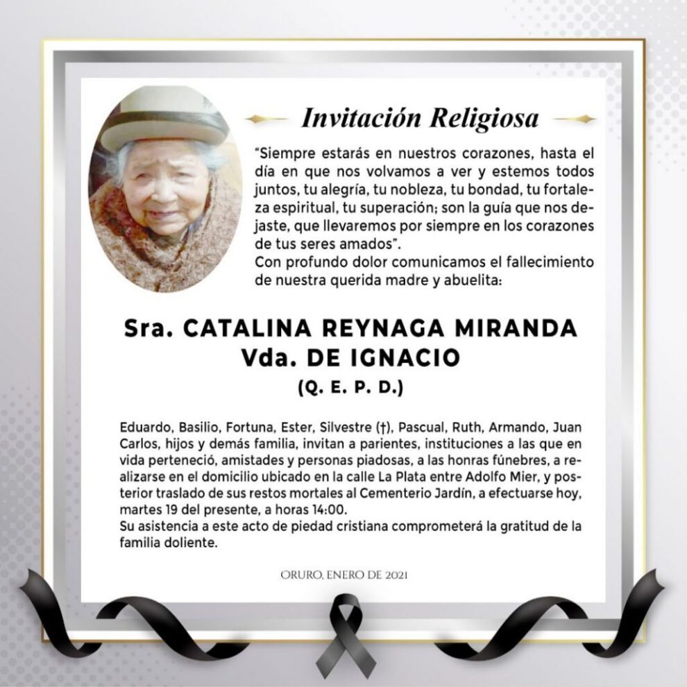 Obituario de Catalina Reynaga Miranda