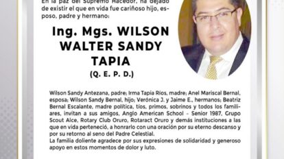 Obituario de Wilson Walter Sandy Tapia