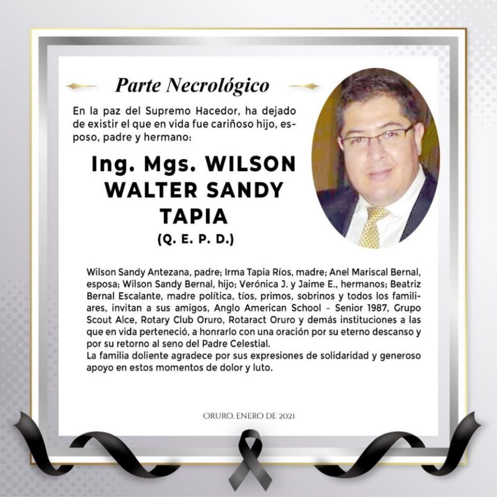 Obituario de Wilson Walter Sandy Tapia