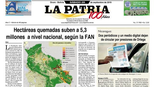 Portadas impresas del 28 de septiembre de 2019