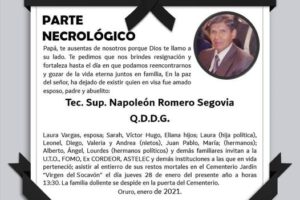 Parte Necrológico de Napoleón Romero Segovia