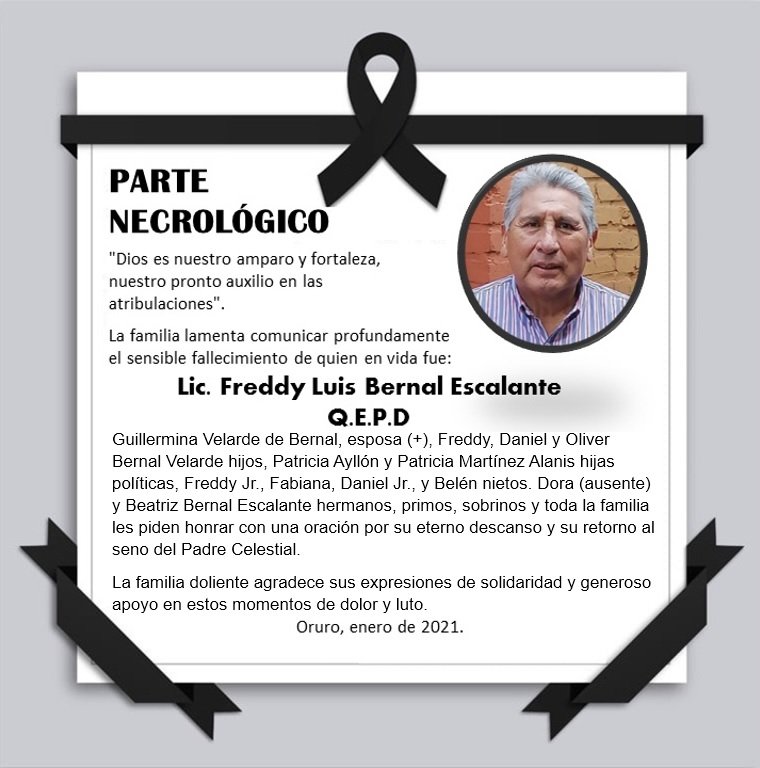 Necrológico de Freddy Luis Bernal Escalante