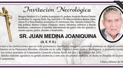 Invitación Necrológica: Juan Medina Joaniquina